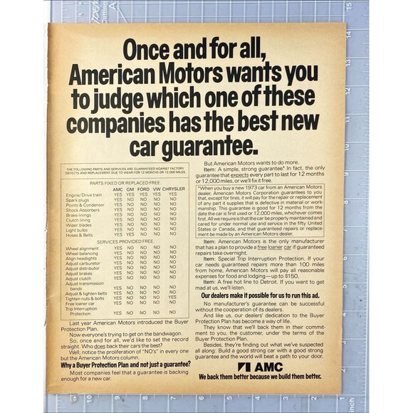 AMC "Which Car Company Has the Best Guarantee?" Vintage Print Ad 1970 - Picture 2 of 3